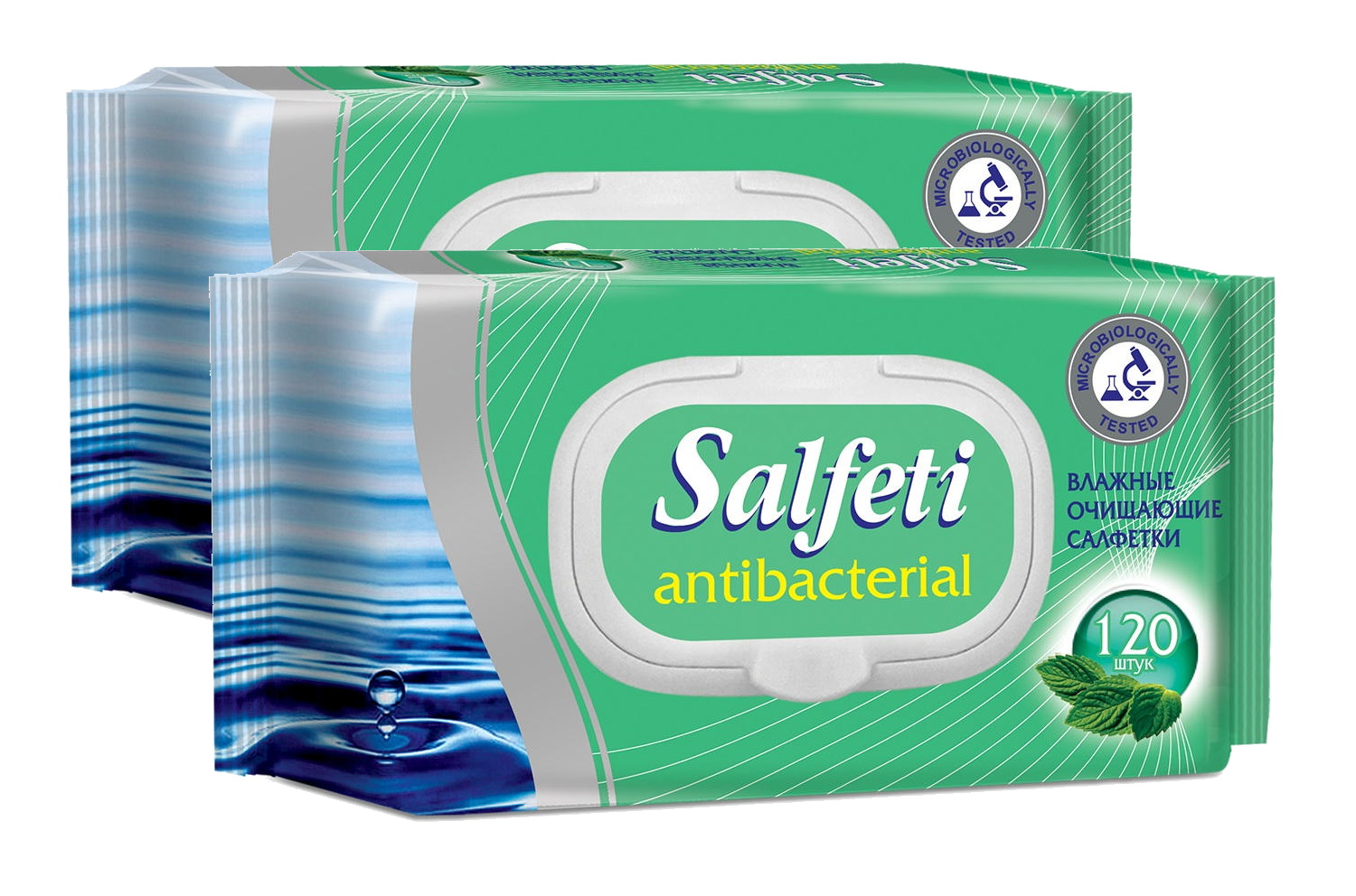 Купить Влажные салфетки Salfeti antibac №120 антибактериальные с клапаном в упаковке 2 шт