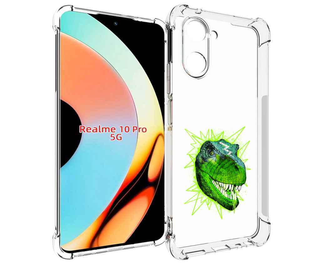 

Чехол бампер MyPads зеленый динозавр для Realme 10 Pro противоуд..., Прозрачный, Tocco