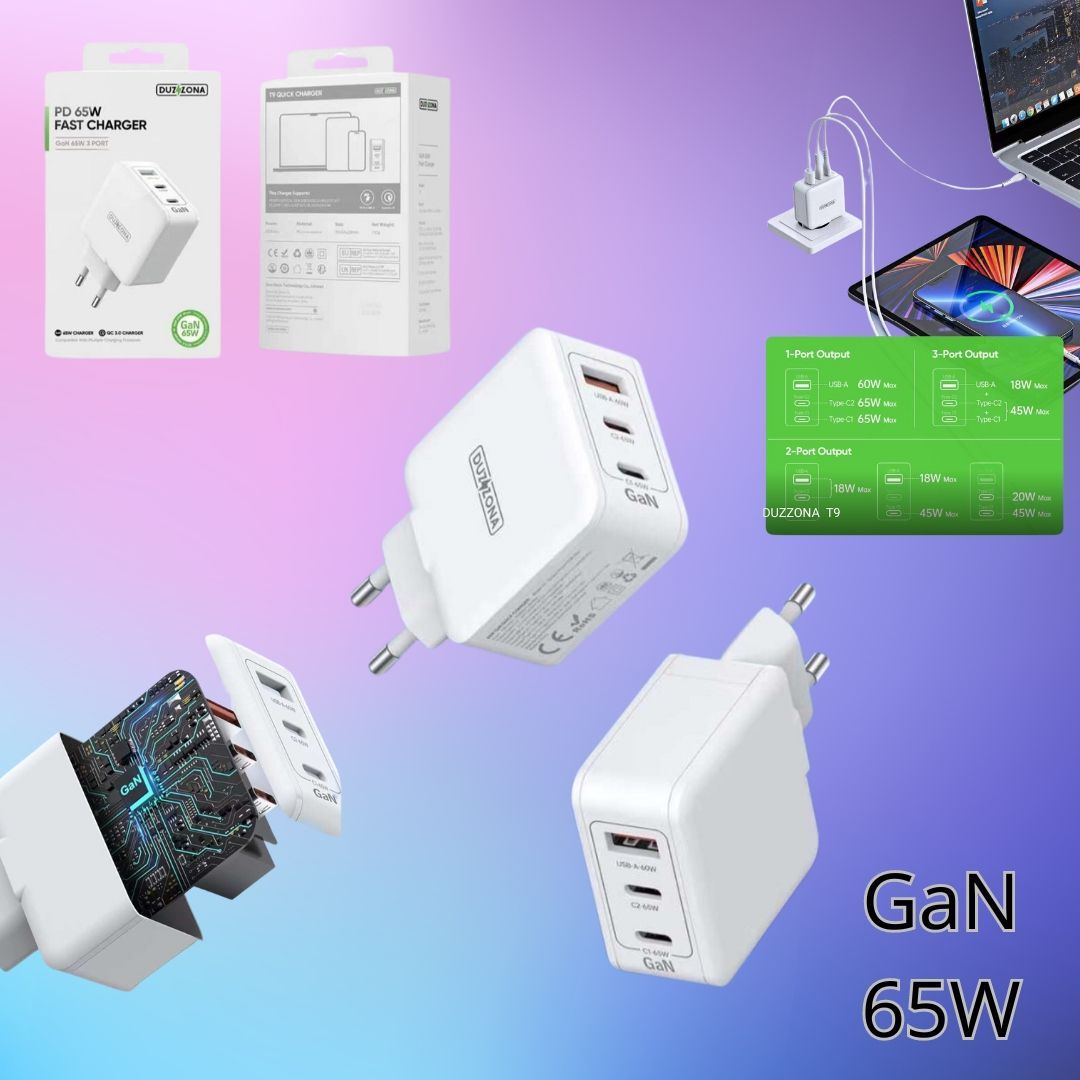 

Сетевое зарядное устройство Duzzona 65W USB+2 Type-C, 76788786