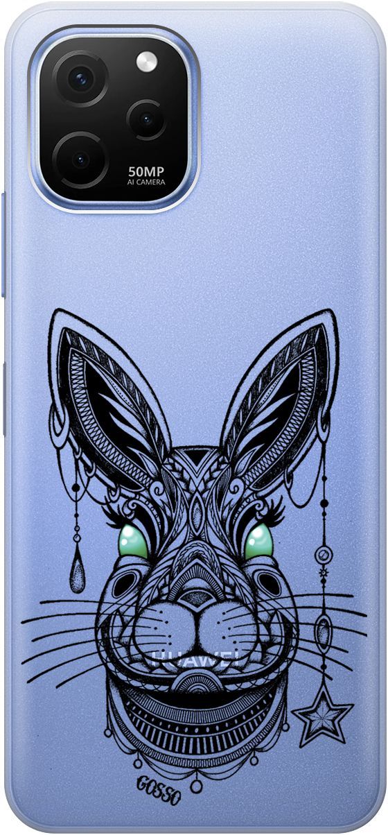 

Силиконовый чехол на Huawei nova Y61 с 3D принтом "Grand Rabbit" прозрачный, Прозрачный;зеленый, 158009