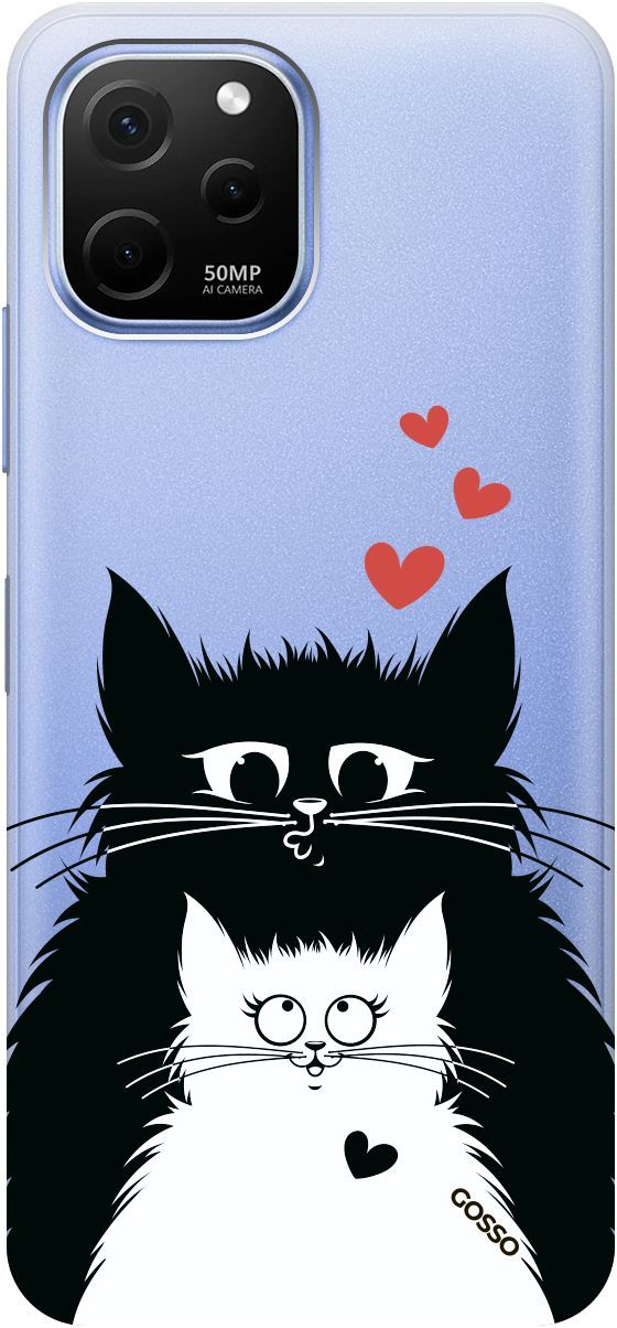 

Силиконовый чехол на Huawei nova Y61 с 3D принтом "Cats in Love" прозрачный, Прозрачный;белый, 158009