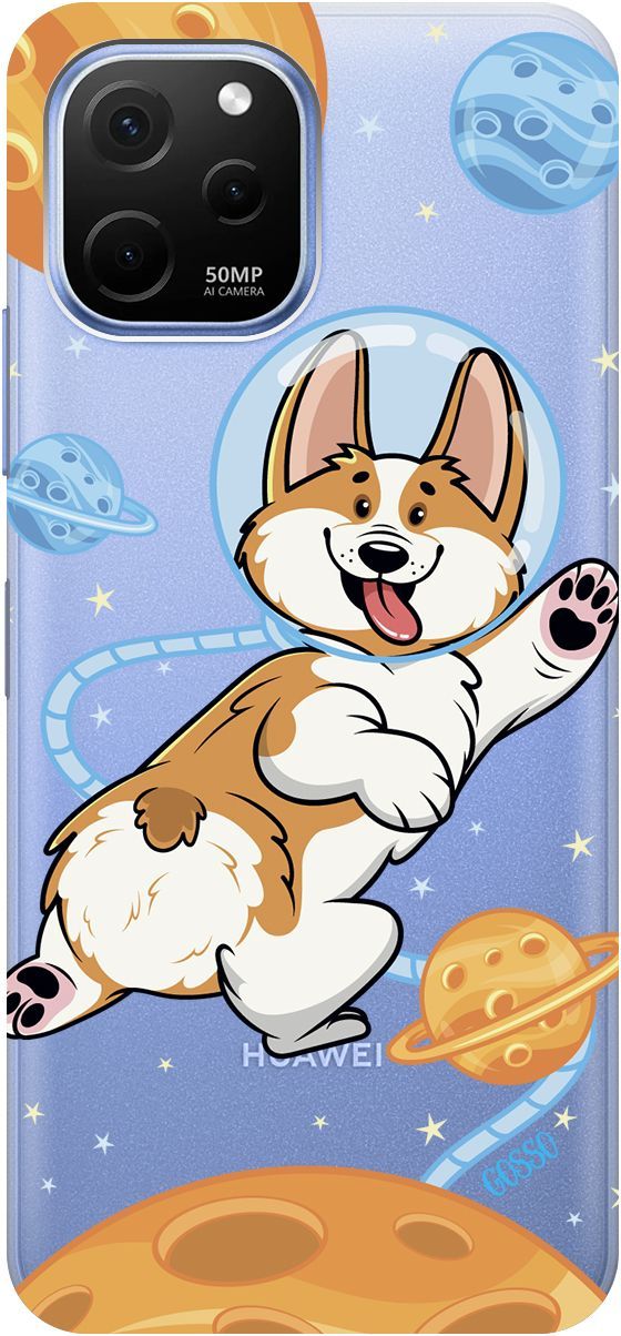 

Силиконовый чехол на Huawei nova Y61 с 3D принтом "CosmoCorgi" прозрачный, Прозрачный;коричневый, 158009