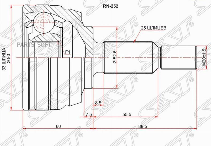 

Шрус Наружный Renault Duster 10- Sat арт. RN-252