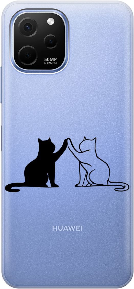 

Силиконовый чехол на Huawei nova Y61 с 3D принтом "Cats" прозрачный, Прозрачный;черный, 158010