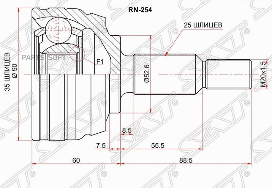 

Шрус Наружный Renault Duster 4wd 10- Sat арт. RN-254