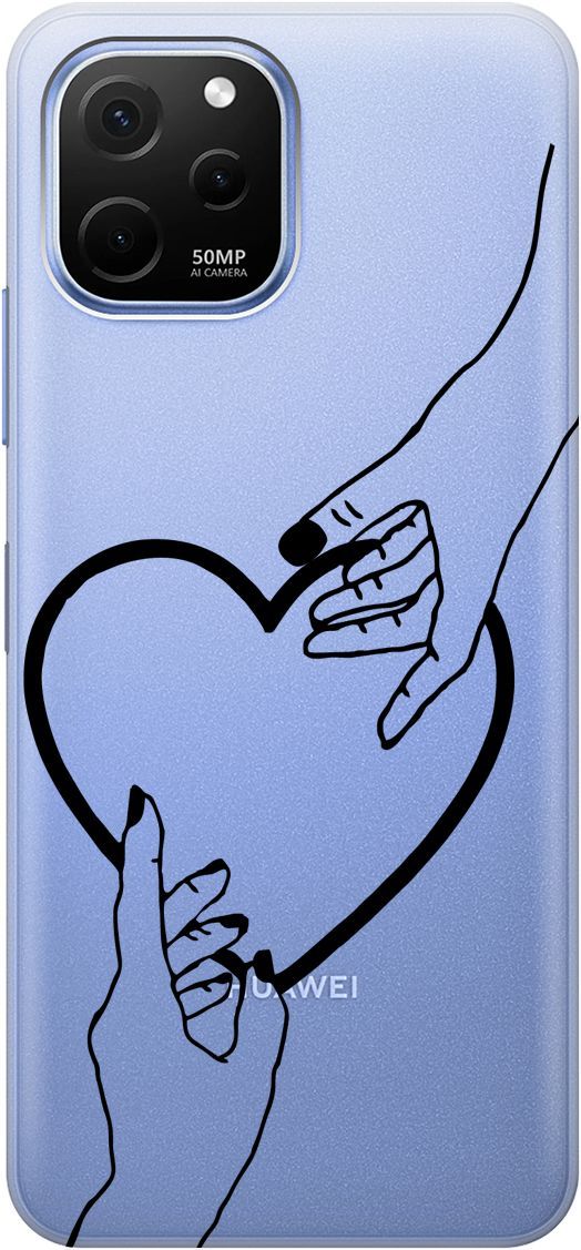 

Силиконовый чехол на Huawei nova Y61 с 3D принтом "Hands" прозрачный, Прозрачный;черный, 158010