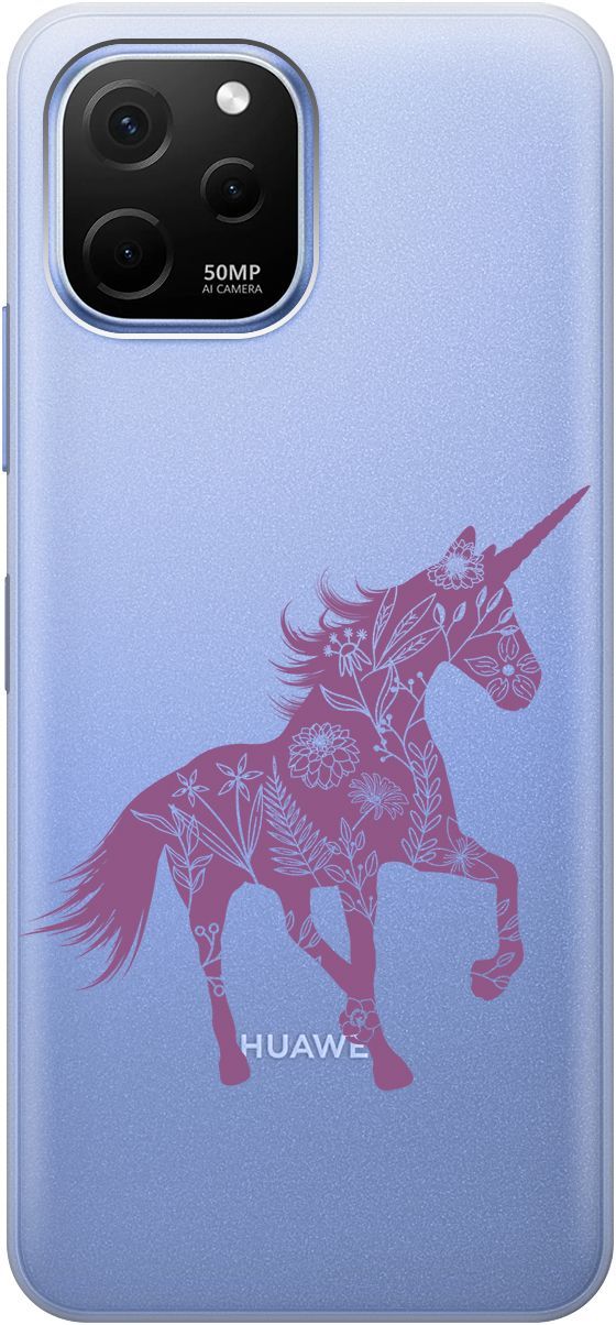 

Силиконовый чехол на Huawei nova Y61 с 3D принтом "Floral Unicorn" прозрачный, Прозрачный;фиолетовый, 158010