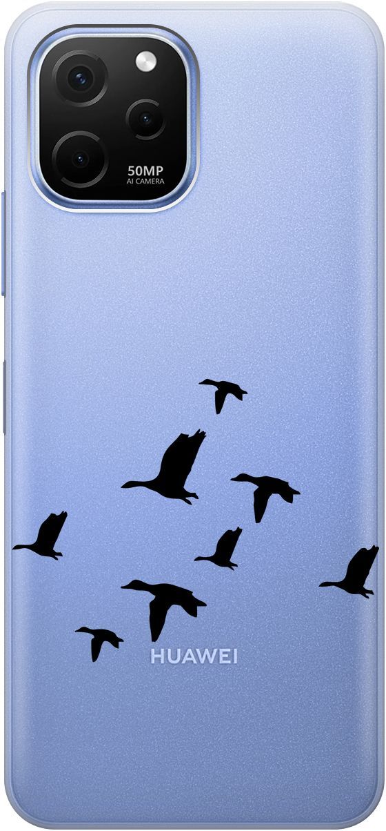 

Силиконовый чехол на Huawei nova Y61 с 3D принтом "Flock of Ducks" прозрачный, Прозрачный;черный, 158011