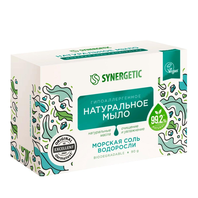 Мыло туалетное натуральное SYNERGETIC морская соль и водоросли, 90 г, (2шт.)