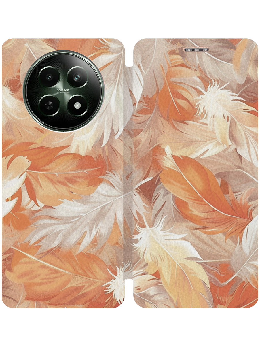 

Чехол-книжка на Realme 12 5g с принтом "Бело-оранжевые перья" золотой, Золотистый;белый;оранжевый, 783982612