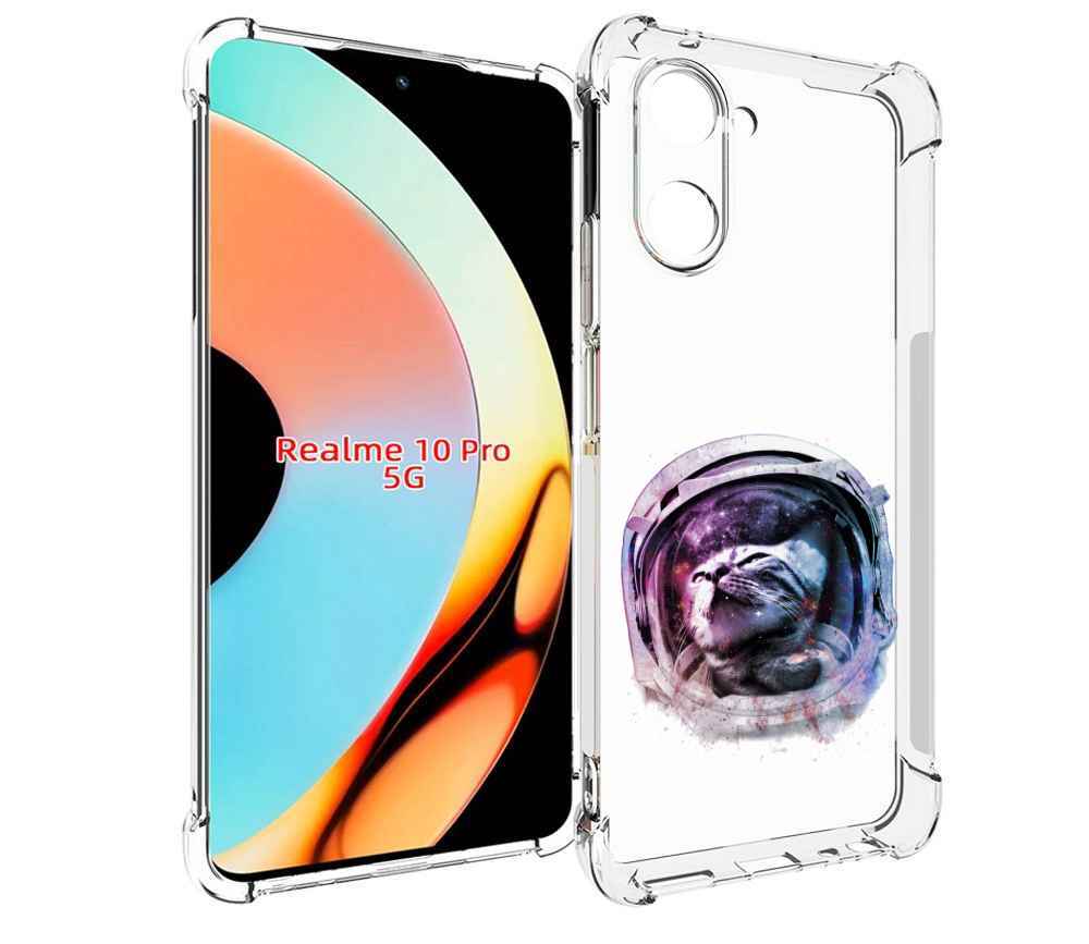 

Чехол бампер MyPads кот в шлеме для Realme 10 Pro противоударный, Прозрачный, Tocco