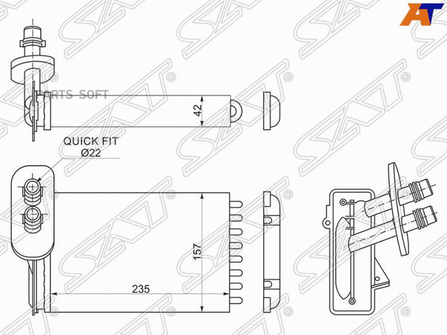 

SAT Радиатор отопителя салона VOLKSWAGEN PASSAT 88-96/CADDY 95-03/BEETLE 98-04/GOLF 83-05/