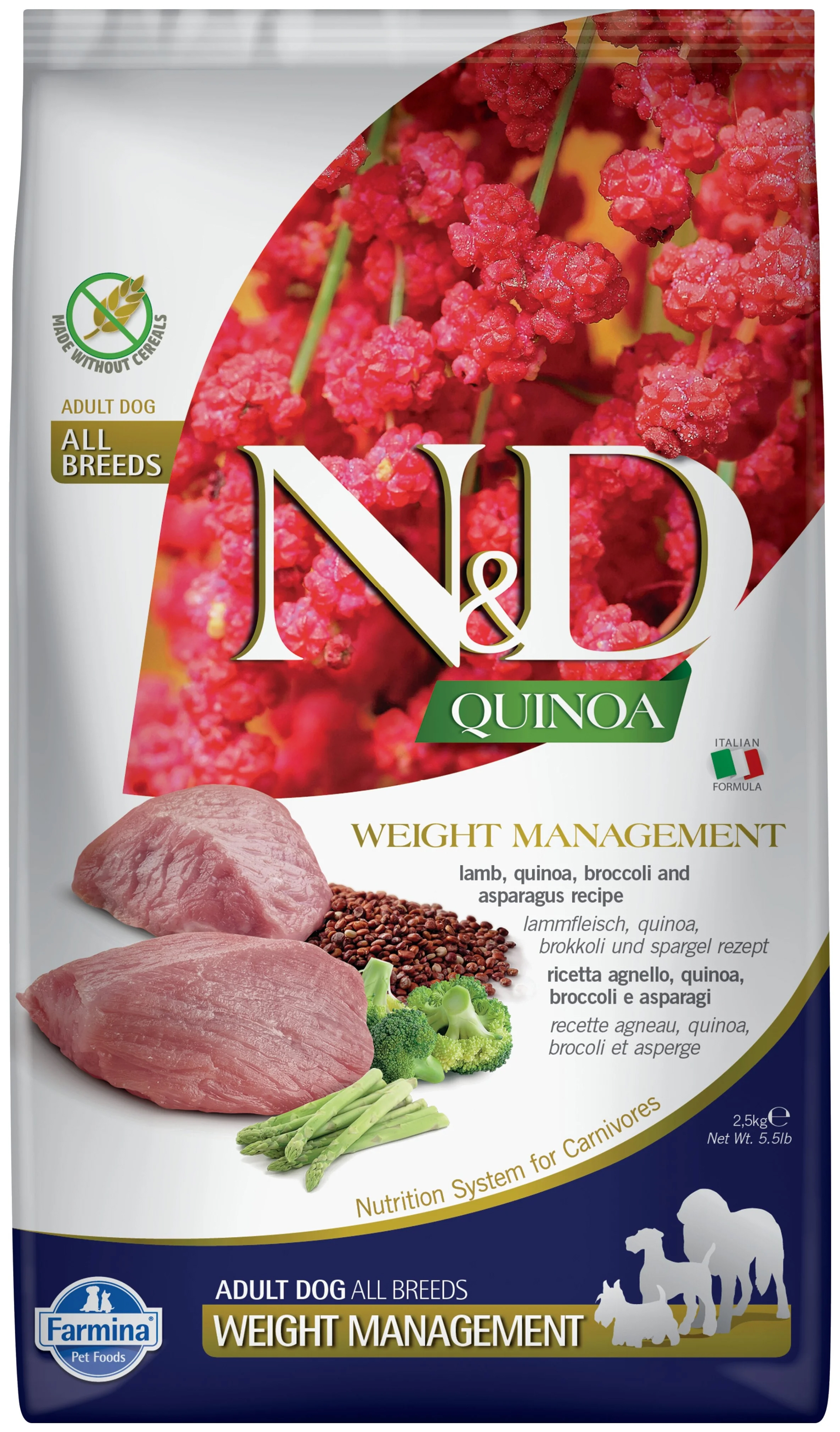 

Сухой корм для собак Farmina N&D Quinoa Weight Management ягненок и киноа, 2,5 кг