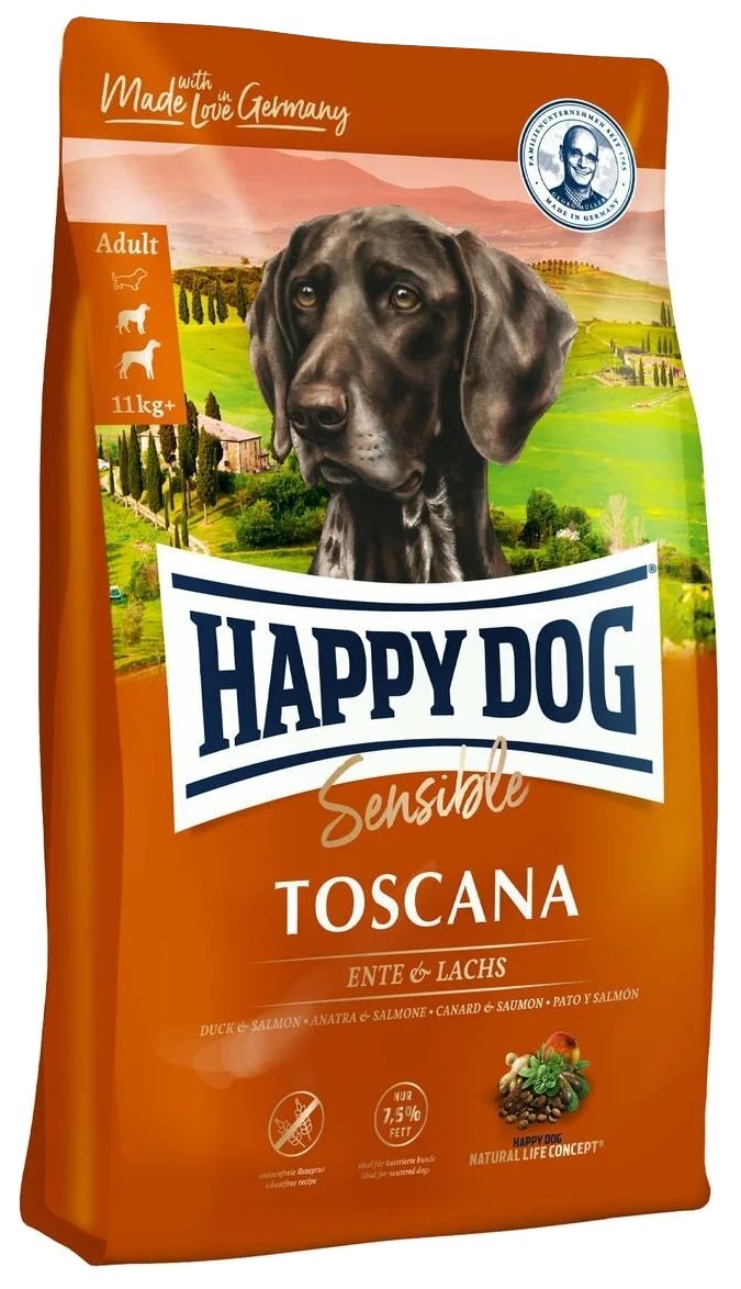 

Сухой корм для собак Happy Dog с чувствительным пищеварением утка-лосось 2,8 кг
