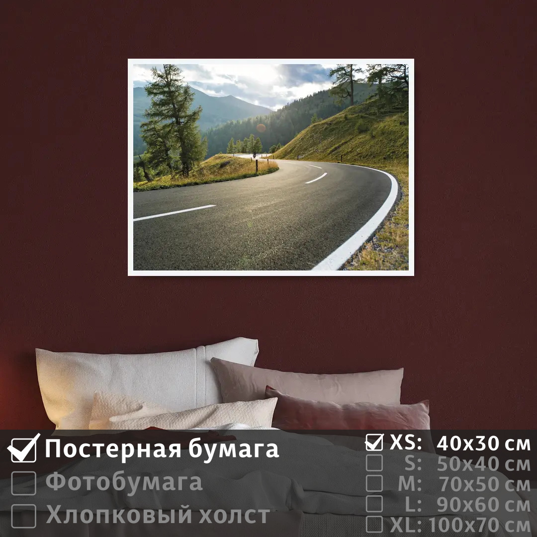 

Постер на стену ПолиЦентр Шоссе к альпийским горам в солнечный день 40х30 см, ШоссеКАльпийскимГорамВСолнечныйДень