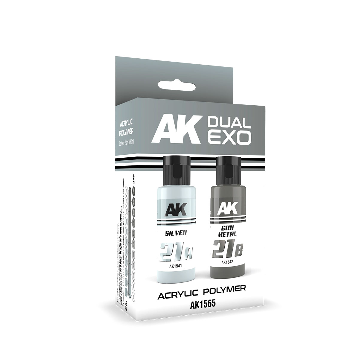 Набор красок AK Interactive Dual Exo - 21A серебро & 21B оружейный металл AK1565