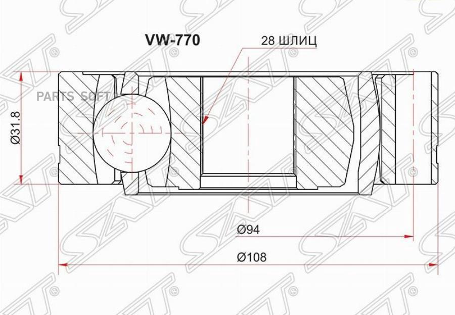 

Шрус Внутренний Volkswagen Transporter T5 03- Sat арт. VW-770