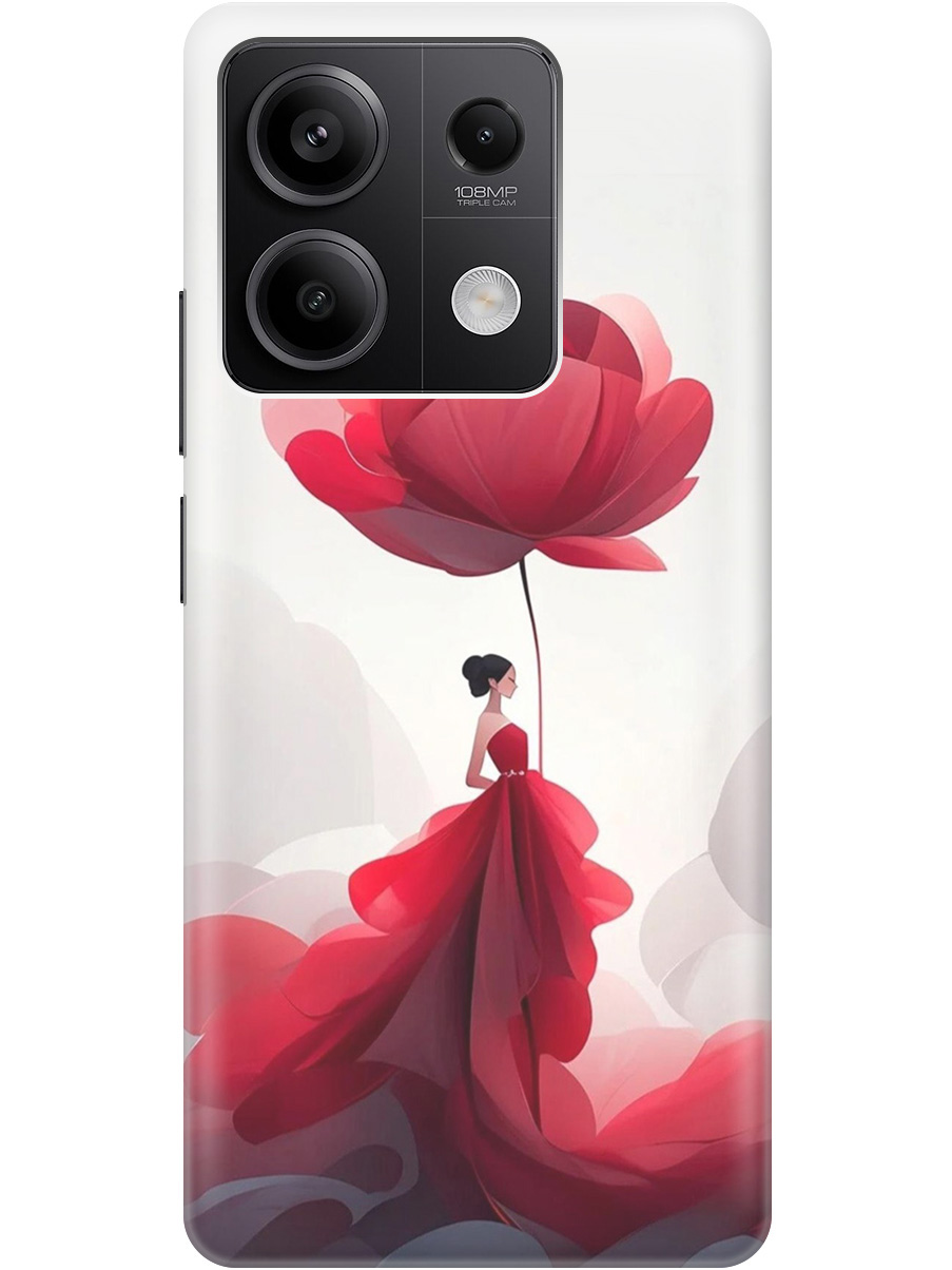 

Силиконовый чехол на Xiaomi Redmi Note 13 5g с рисунком "Цветочная девушка в красном", Белый;красный, 20012076