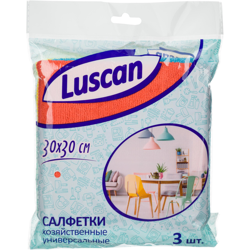 Салфетки хозяйственные Luscan из микрофибры универс 300гм2 30х30см 3штуп 718₽