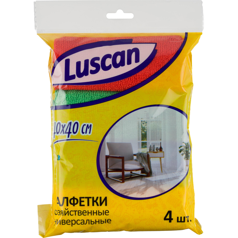 Салфетки хозяйственные Luscan из микрофибры универс 220г/м2 40х40см 4шт/уп