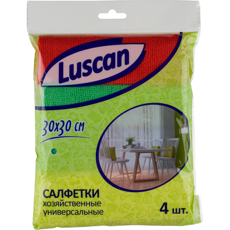 Салфетки хозяйственные Luscan из микрофибры универс 220гм2 30х30см 4штуп 661₽