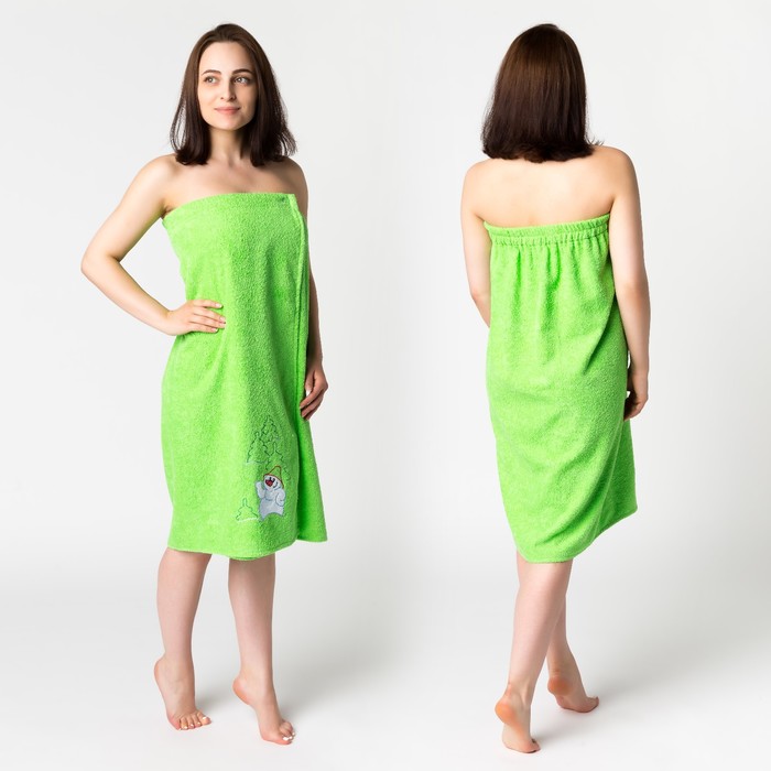 Гранд-Стиль Килт женский для бани и сауны, зелёный вышивка Снеговик, 80х150±2 см, махра 30