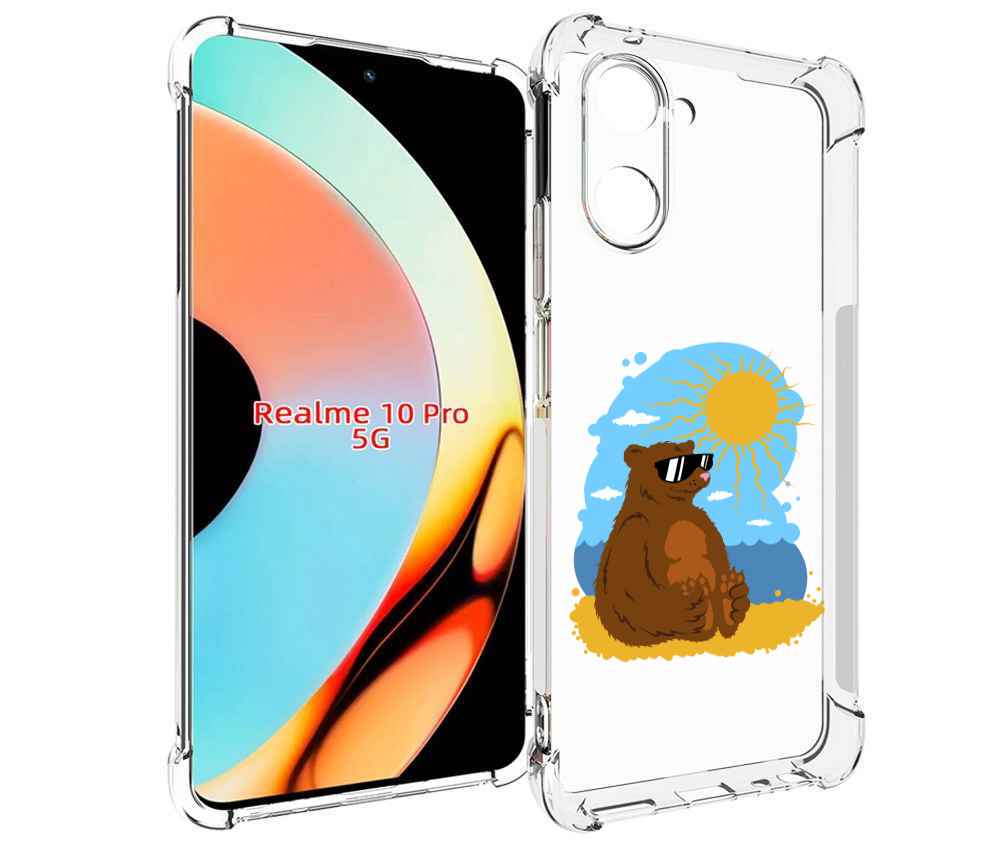 

Чехол бампер MyPads медведь на чиле для Realme 10 Pro противоуда..., Прозрачный, Tocco