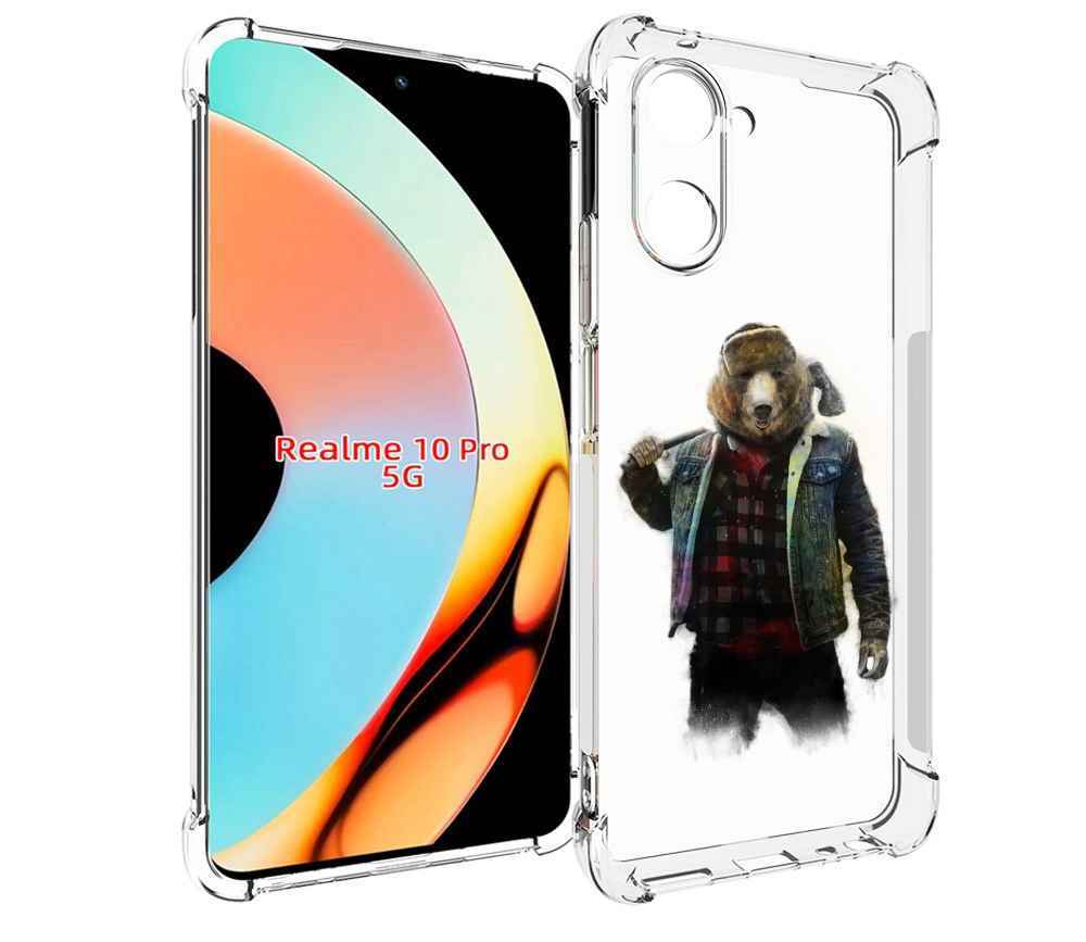 

Чехол бампер MyPads медведь с топором для Realme 10 Pro противоу..., Прозрачный, Tocco