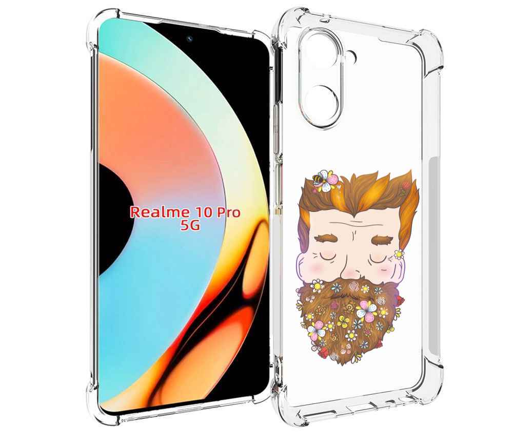 

Чехол бампер MyPads мужчина с цветами в бороде для Realme 10 Pro..., Прозрачный, Tocco