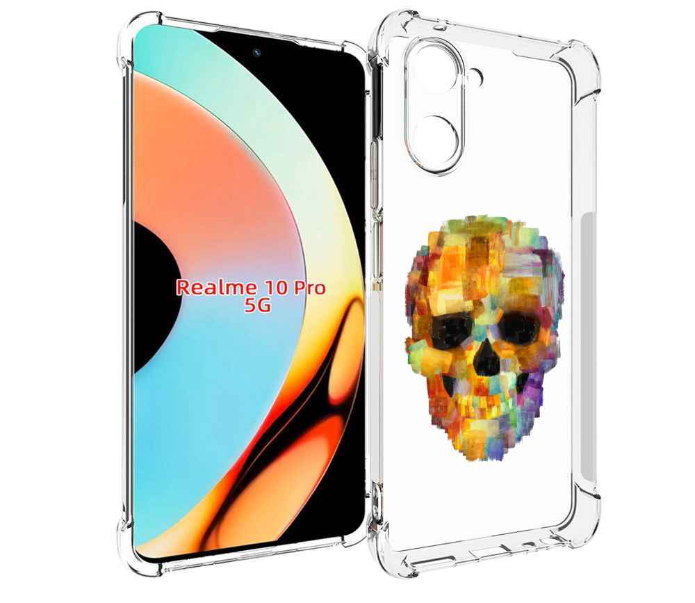 

Чехол бампер MyPads нарисованный череп для Realme 10 Pro противо..., Прозрачный, Tocco