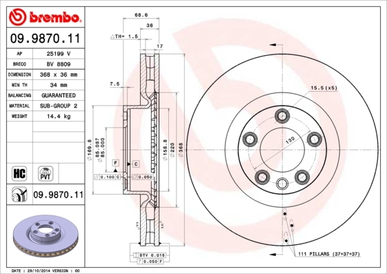 

Диск тормозной передний 368mm PVT окрашенный