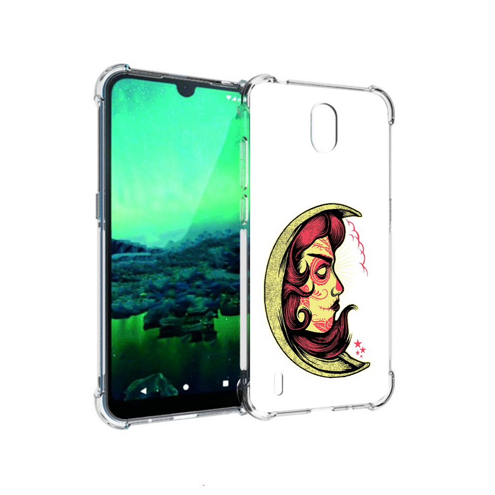 

Чехол MyPads Tocco для Nokia 1.3 желтый полумесяц с лицом девушки (PT227048.104.346), Прозрачный, Tocco