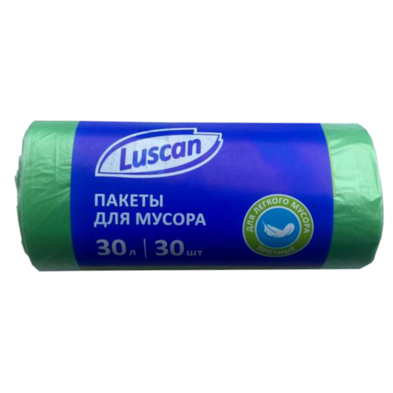 Мешки для мусора ПНД 30л 10мкм 30 шт./рул. зеленые 50x60см Luscan, (3шт.) 100058224767 зеленый