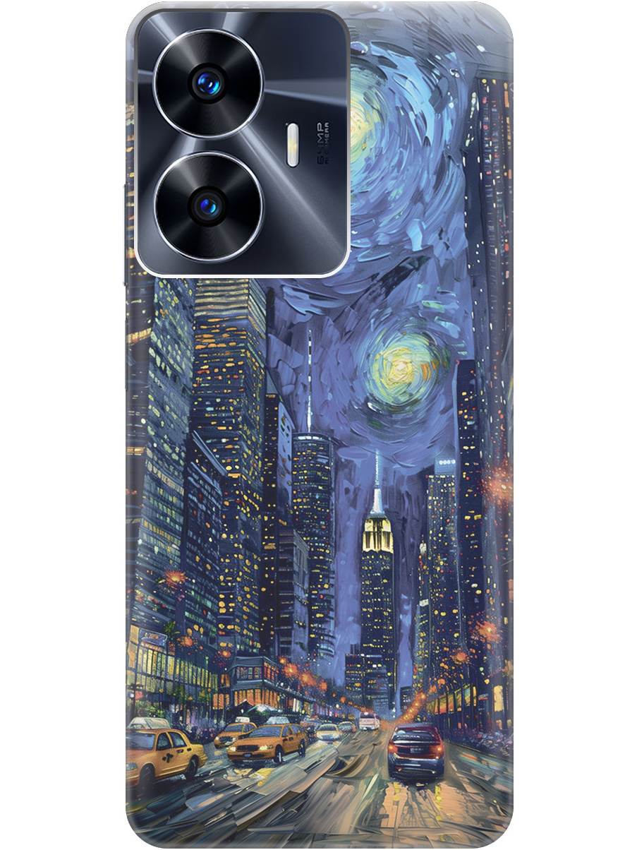 

Силиконовый чехол на Realme C55 с принтом "Ночной проспект", 768742710
