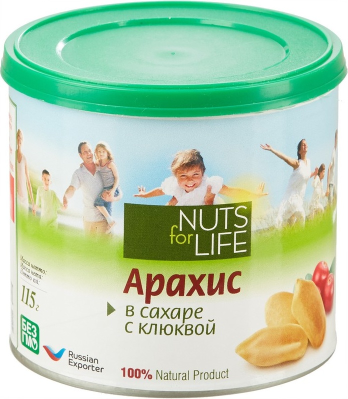 Орехи Арахис Nuts for life обжаренный с клюквой, 115г