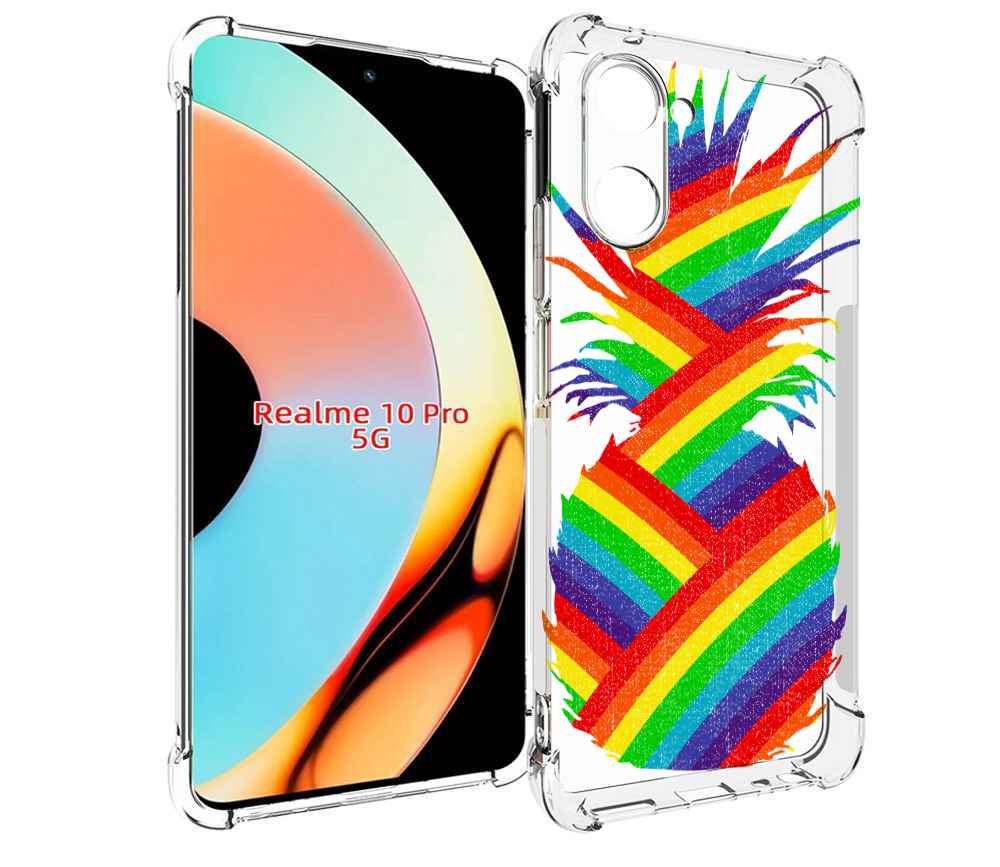 

Чехол бампер MyPads радужный ананас для Realme 10 Pro противоуда..., Прозрачный, Tocco