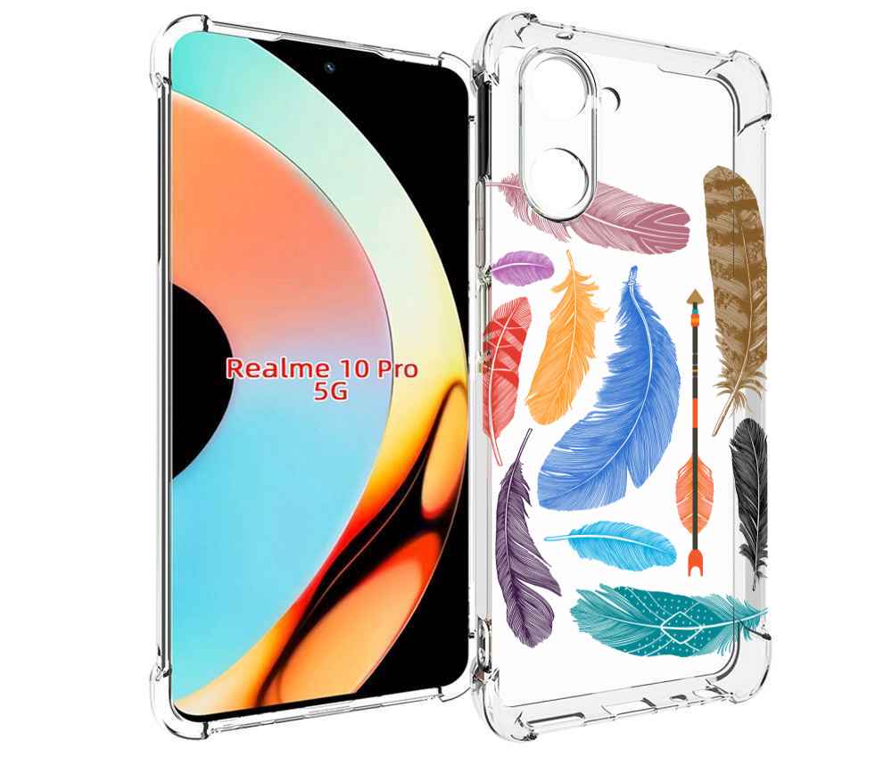 

Чехол бампер MyPads разноцветные перья для Realme 10 Pro противо..., Прозрачный, Tocco