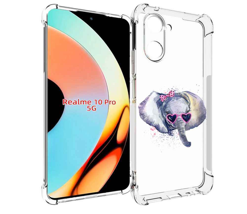 

Чехол бампер MyPads слоник в очках для Realme 10 Pro противоударный, Прозрачный, Tocco