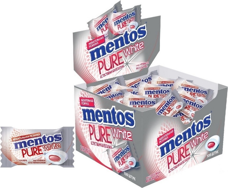 Жевательная резинка Mentos Mentos Pure White Клубника, 100 шт/уп