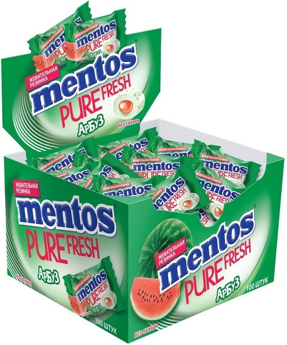 фото Жевательная резинка mentos pure fruit арбуз, моно 100 шт/уп