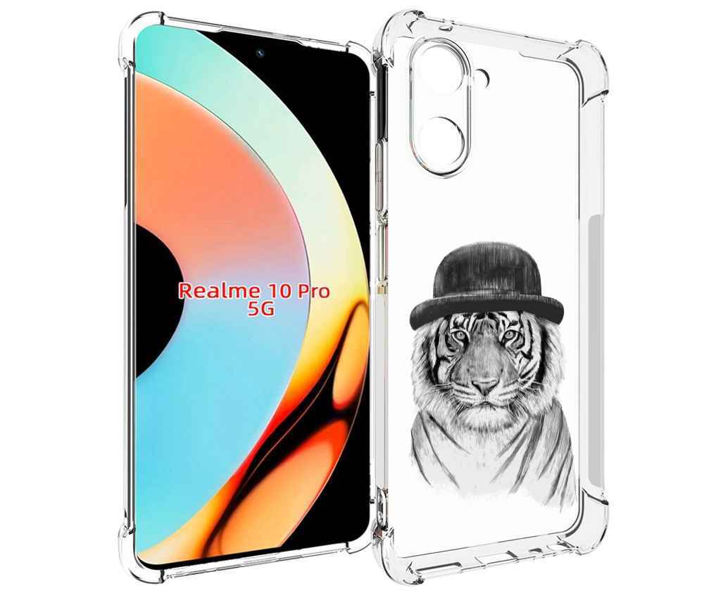 

Чехол бампер MyPads тигр британец для Realme 10 Pro противоударный, Прозрачный, Tocco