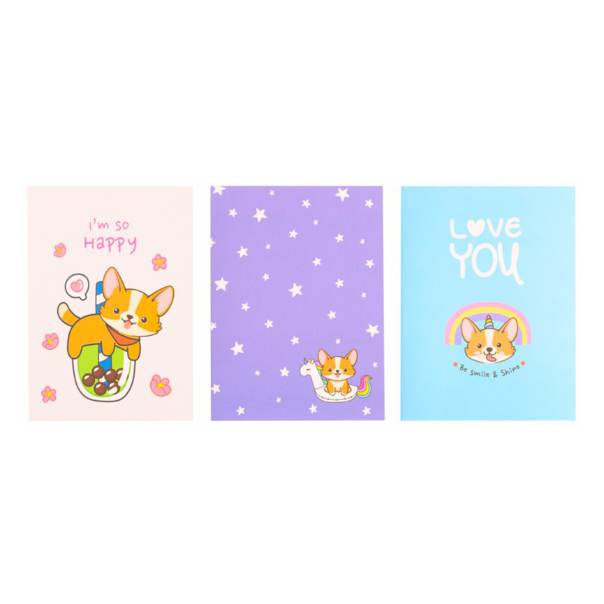 

Тетради общие Лента Kids Corgi 32 листа А6 на скобе в клетку 3 шт