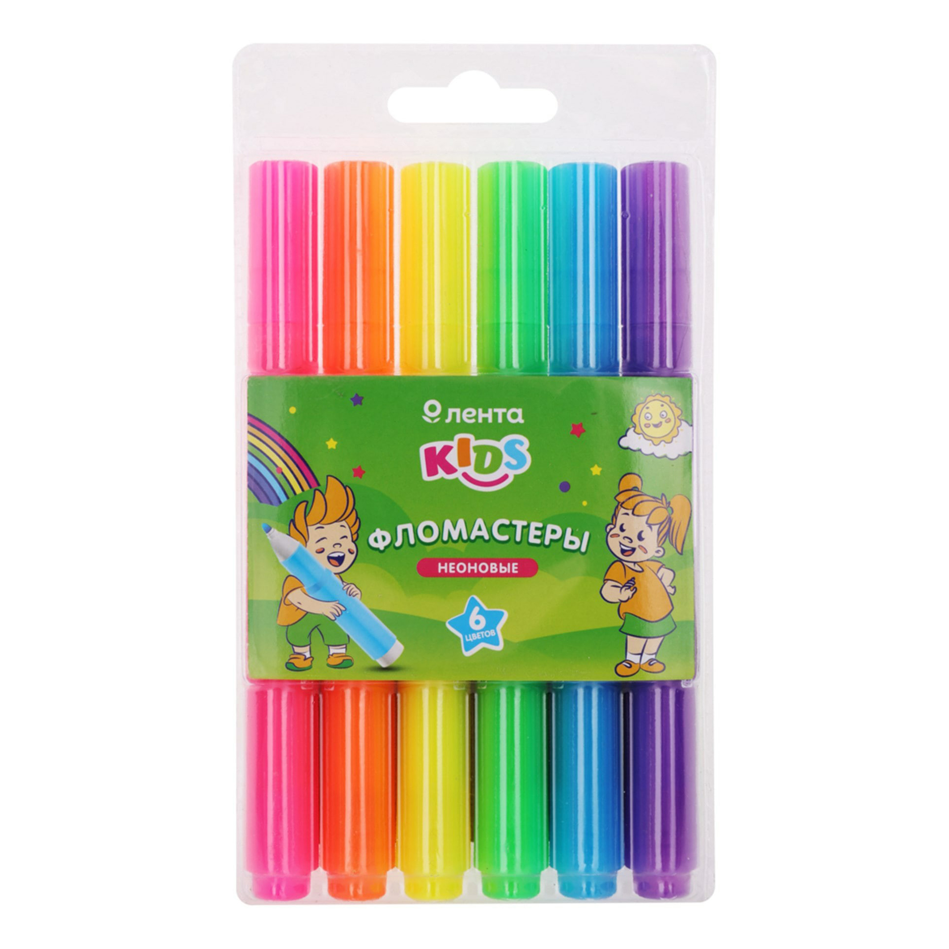 Фломастеры водные Лента Kids неоновые 6 шт