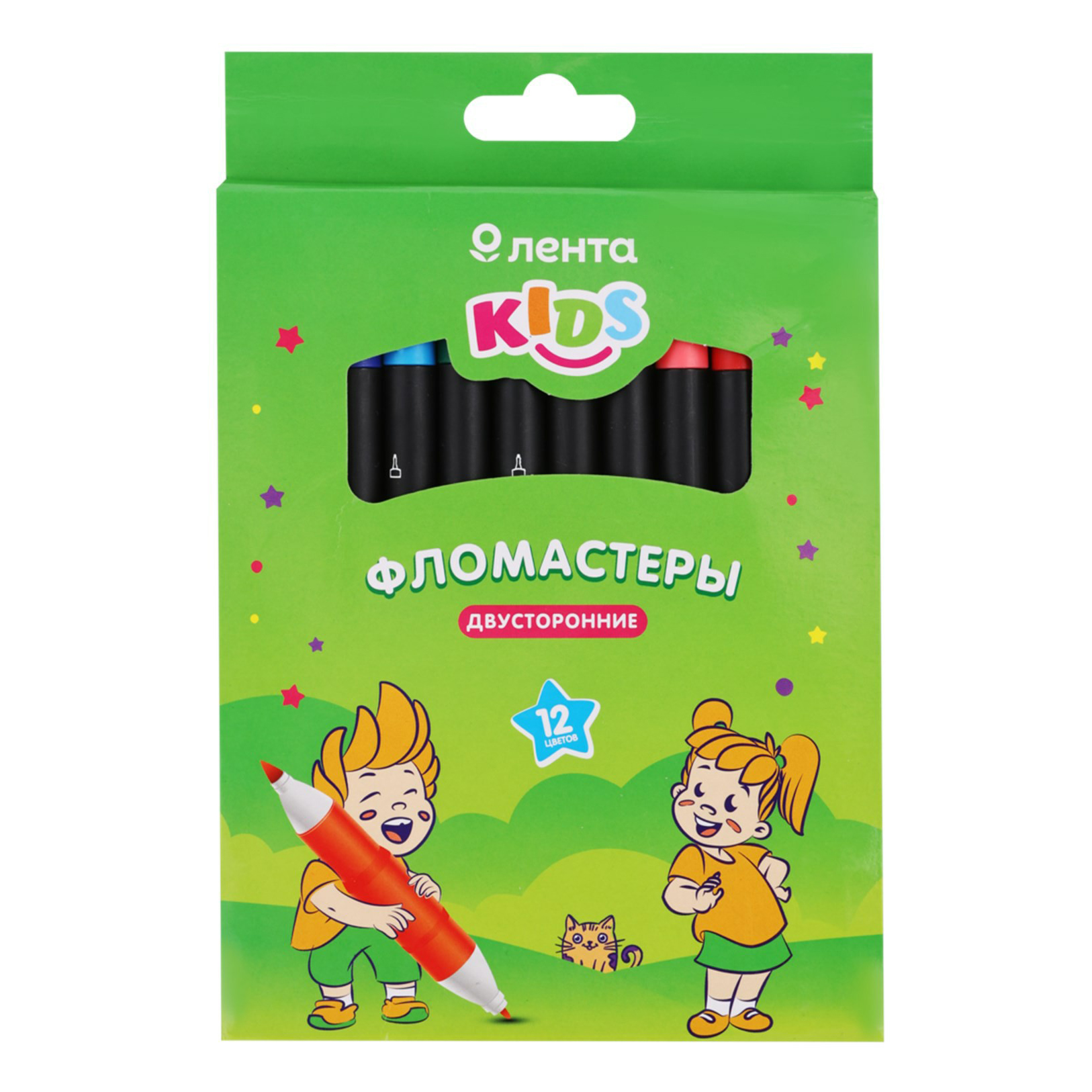 

Фломастеры водные Лента Kids двусторонние 12 шт, Разноцветный