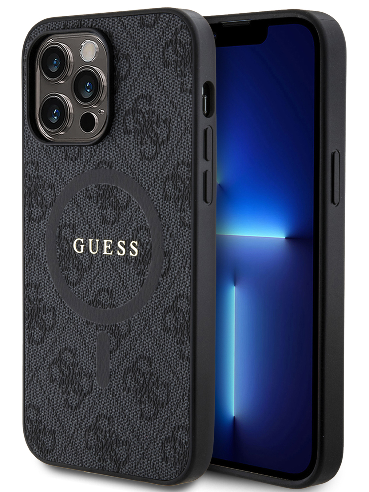 Чехол Guess для iPhone 14 Pro Max из экокожи с MagSafe Metal logo Hard Black