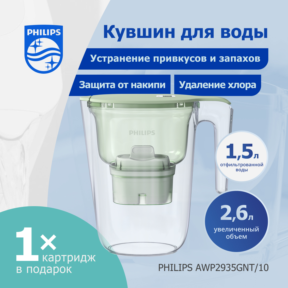 Кувшин для очистки воды Philips AWP2935GNT10 1663₽