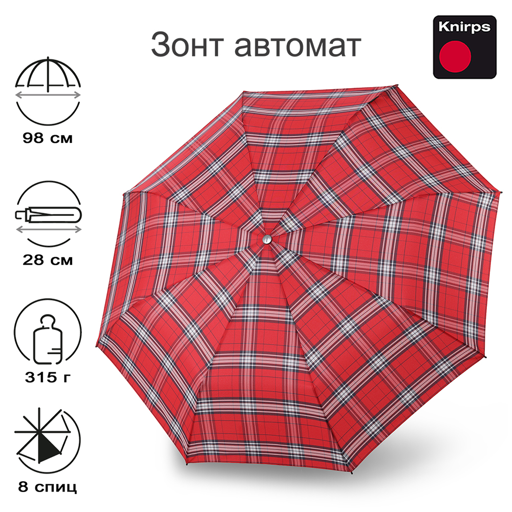 

Зонт складной унисекс автоматический Knirps T.200 Medium Duomatic check red and navy, T.200 Medium Duomatic