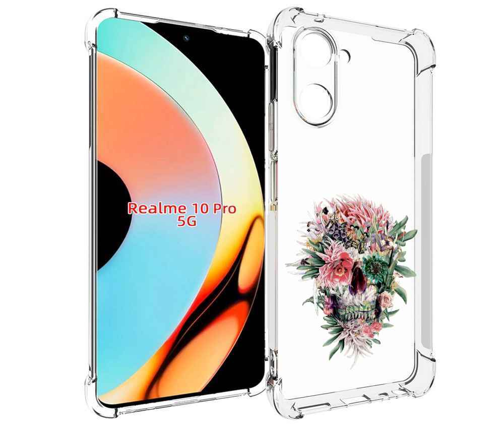 

Чехол бампер MyPads череп из цветов для Realme 10 Pro противоуда..., Прозрачный, Tocco