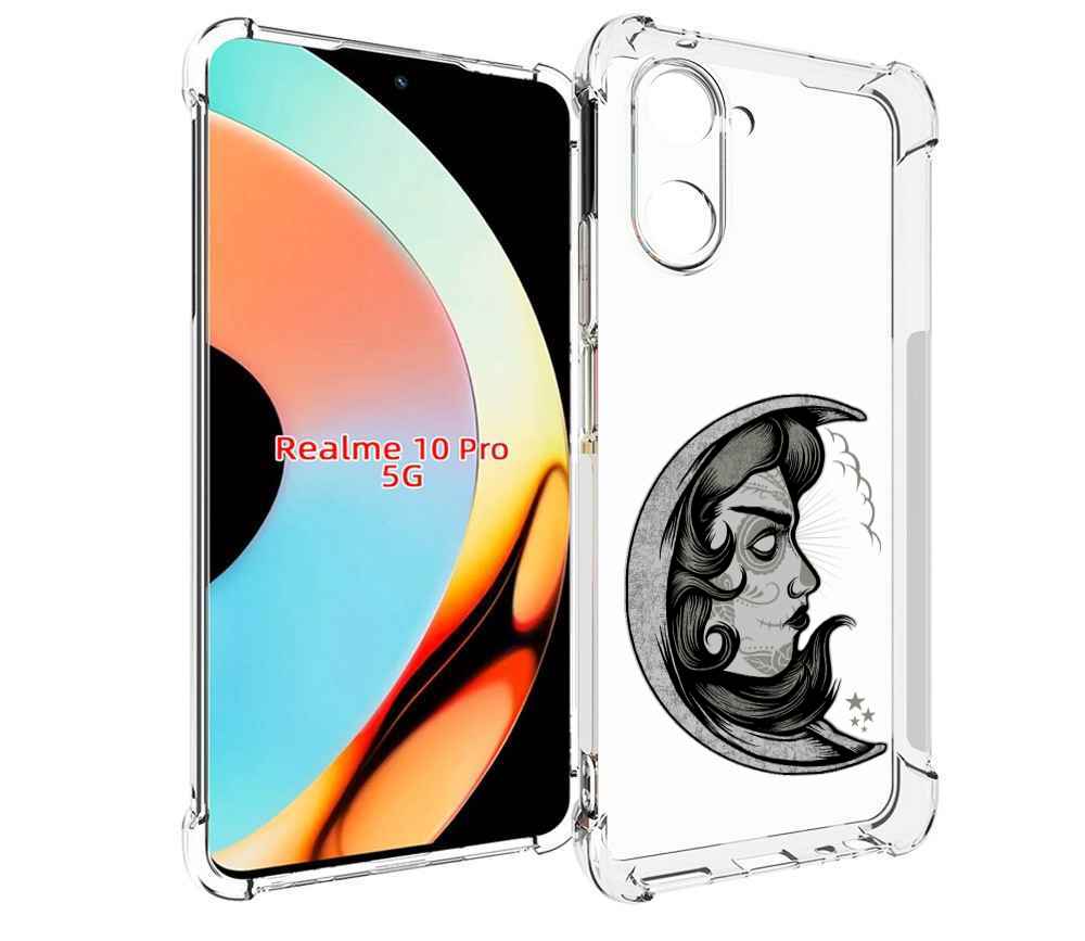 

Чехол бампер MyPads черно белая луна с лицом для Realme 10 Pro п..., Прозрачный, Tocco