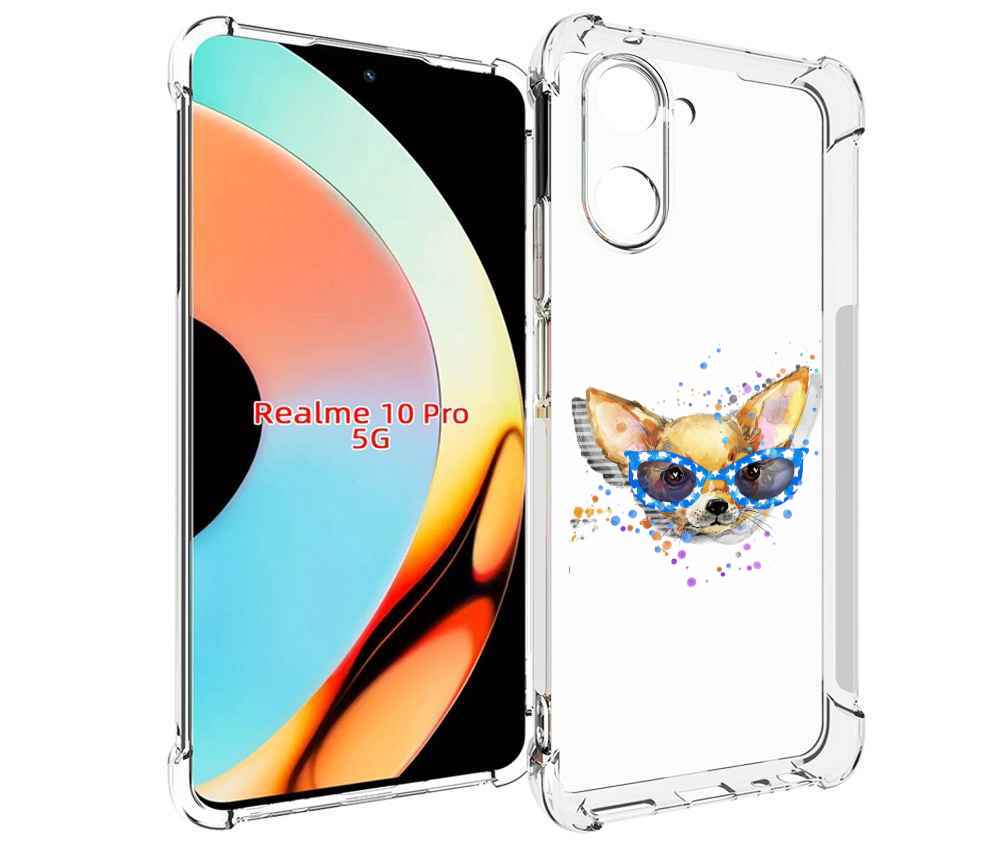 

Чехол бампер MyPads чихуа-хуа в очках для Realme 10 Pro противоу..., Прозрачный, Tocco